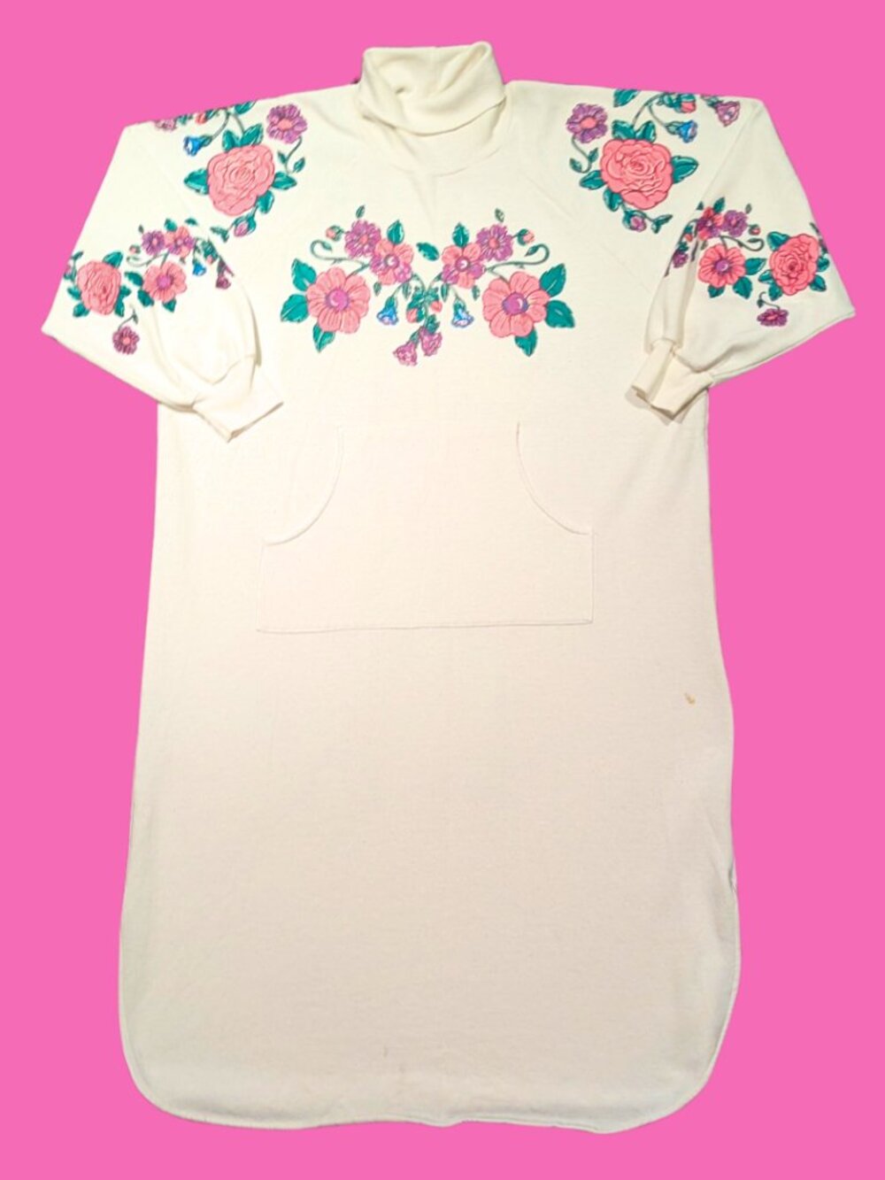 Vintage 1990's Long White and Colourful Floral Graphic Night Gown Size L